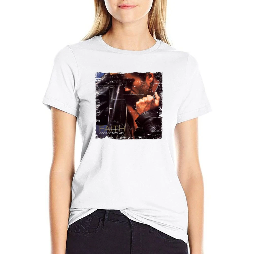 George Michael Faith Album Cover Distressed Image US Size Women Ladies T-shirt