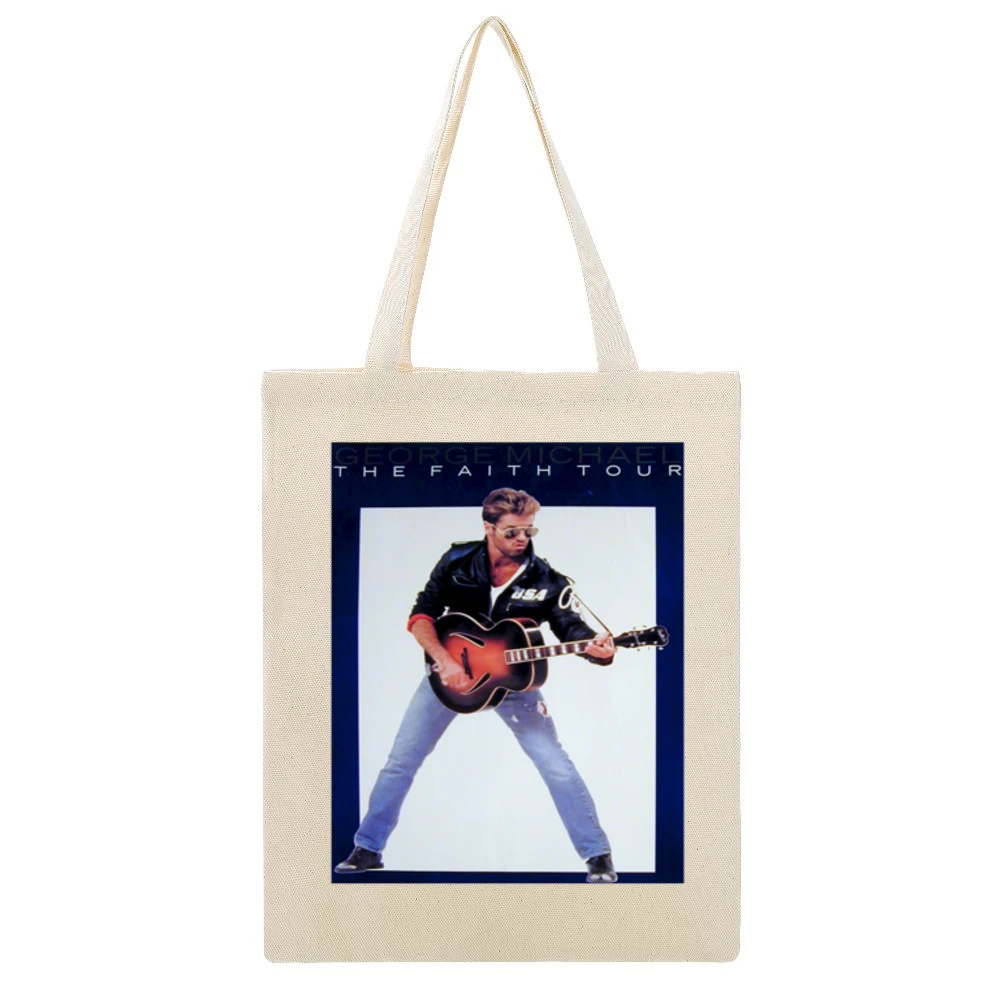 George Micheals Faith Tour Tee Beige Canvas Tote Shopping Bag