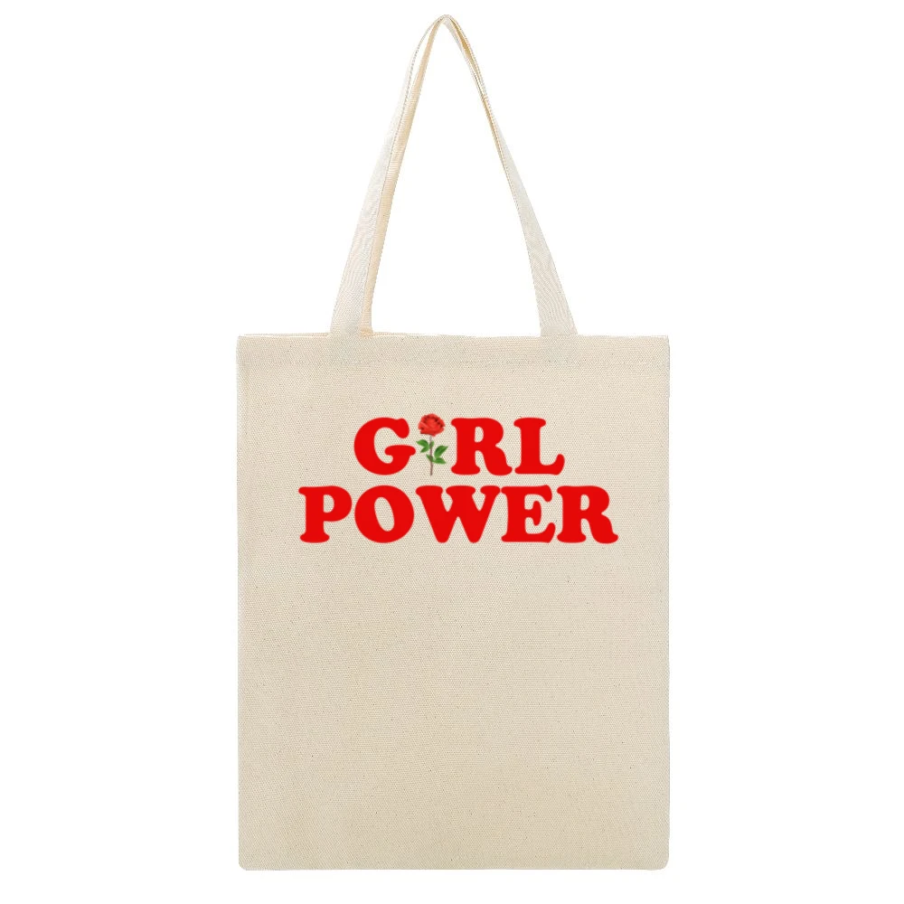 Girl Power Rose Fun Popular Retro Graphic Blogger Beige Canvas Tote Shopping Bag