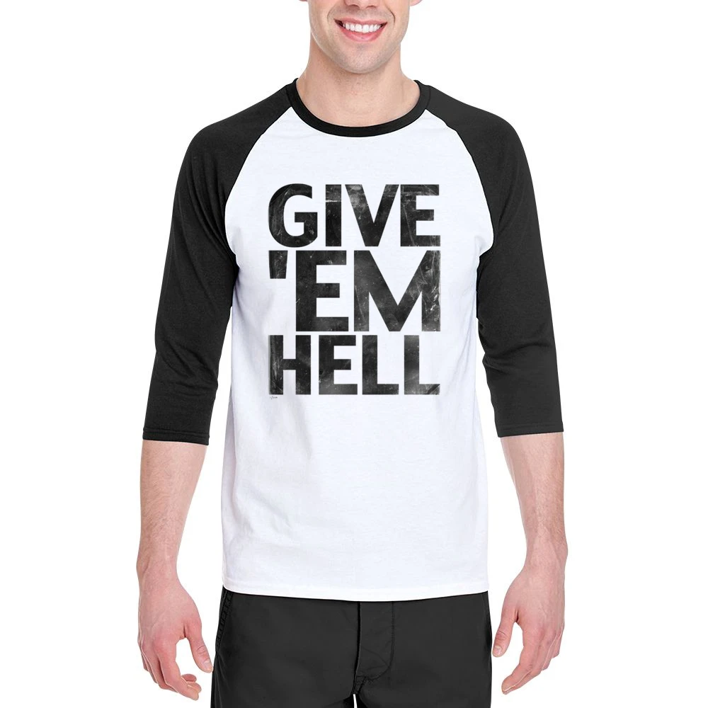 Give Em Hell Cool Fun Grunge Music Graphic Band Men 3/4 Sleeve T-Shirt