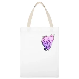 Go Fuck Your Self Heart Fun Popular Graphic Tee Shirt White Canvas Tote Shopping Bag