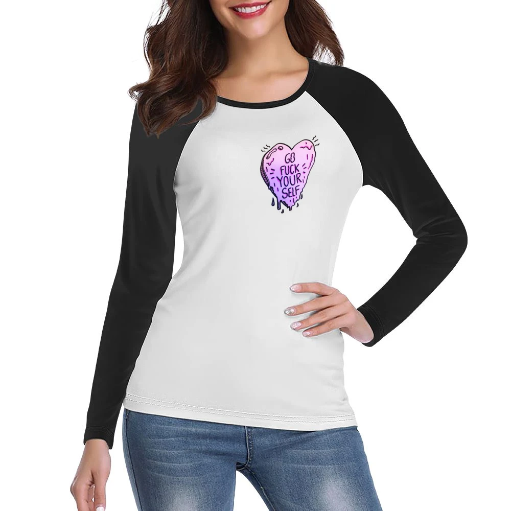 Go Fuck Your Self Heart Fun Popular Graphic Tee Shirt Women Ladies Long Sleeve T-Shirt