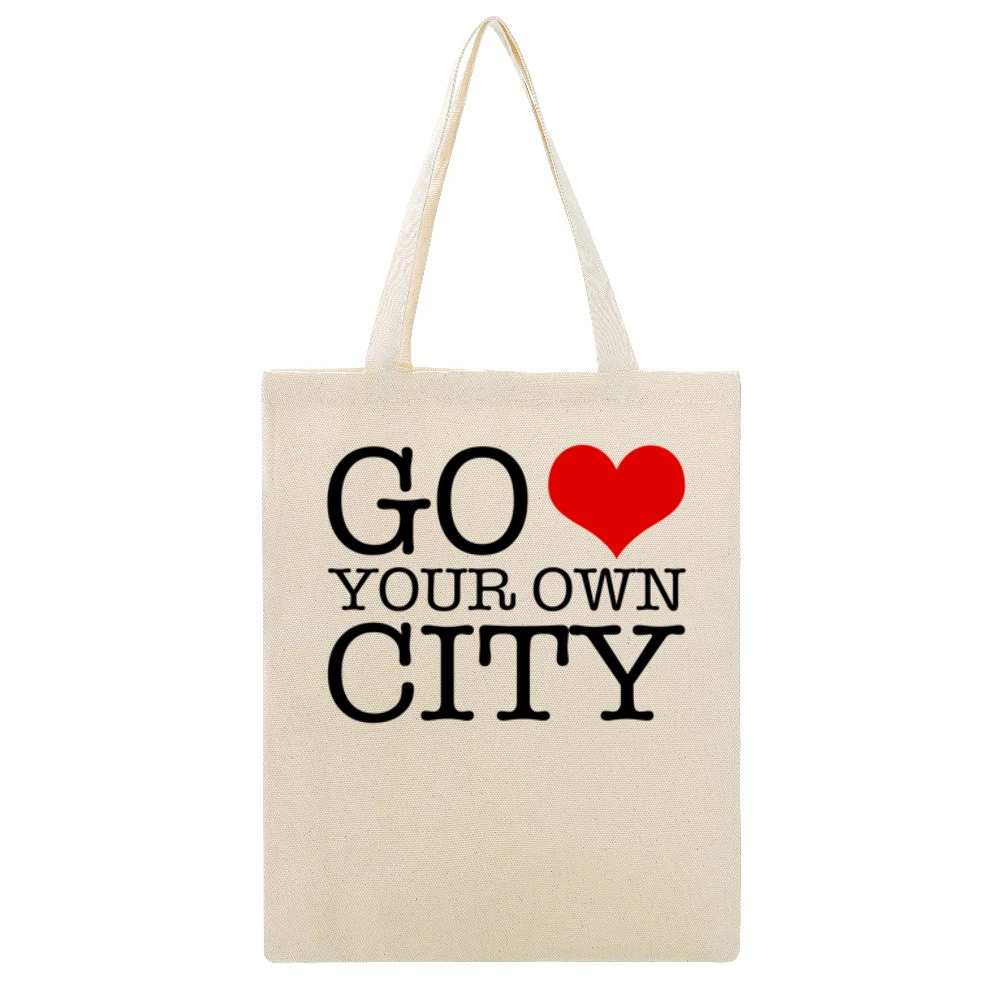 Go Heart Your Own City Funny Love Parody Graphic Tee Shirt Beige Canvas Tote Shopping Bag