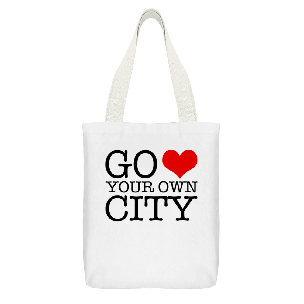 Go Heart Your Own City Funny Love Parody Graphic Tee Shirt White Canvas Tote Shopping Bag With Interior Pocket