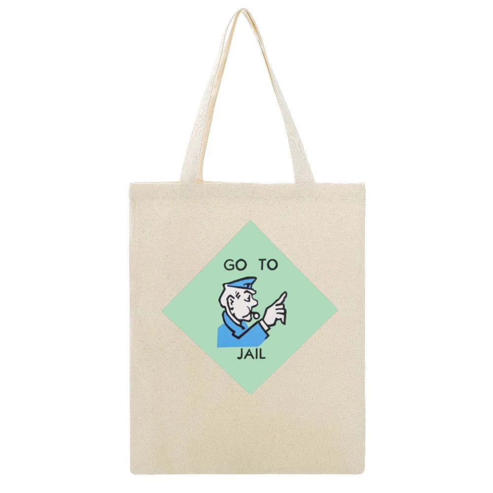 Go To Jail Funny Classic Monopoly Game Board Graphic Retro Tee Shirt Beige Canvas Tote Shopping Bag