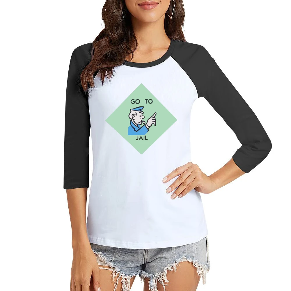 Go To Jail Funny Classic Monopoly Game Board Graphic Retro Tee Shirt Women Ladies 3-4 Sleeve T-Shirt