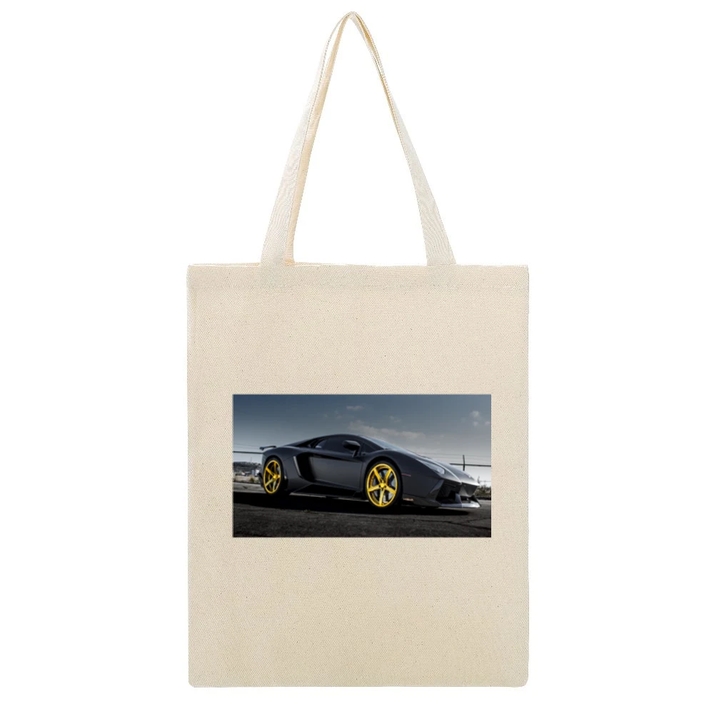 Gold Rims Lamborghini tshirt Beige Canvas Tote Shopping Bag