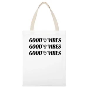 Good Vibes Fun Shaka Hand Cool Graphic Hang Loose Surfer White Canvas Tote Shopping Bag