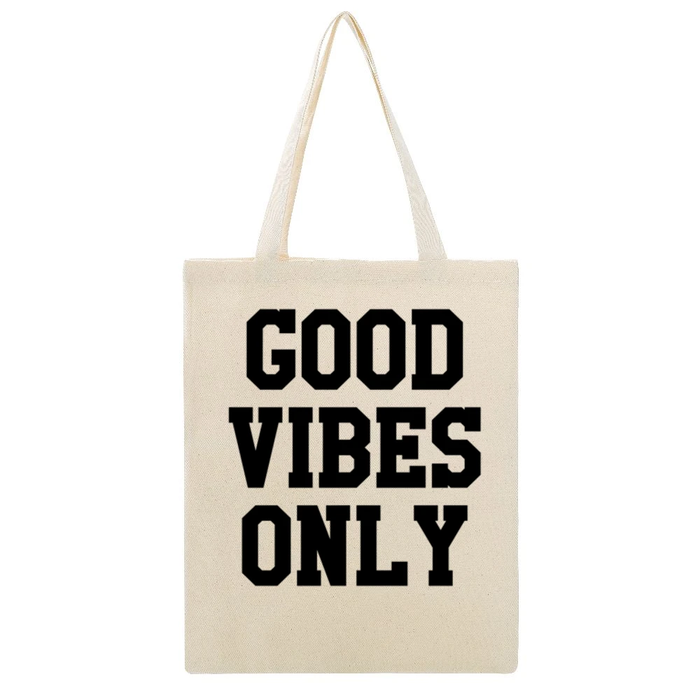 Good Vibes Only Fun Popular Graphic Cool Beige Canvas Tote Shopping Bag