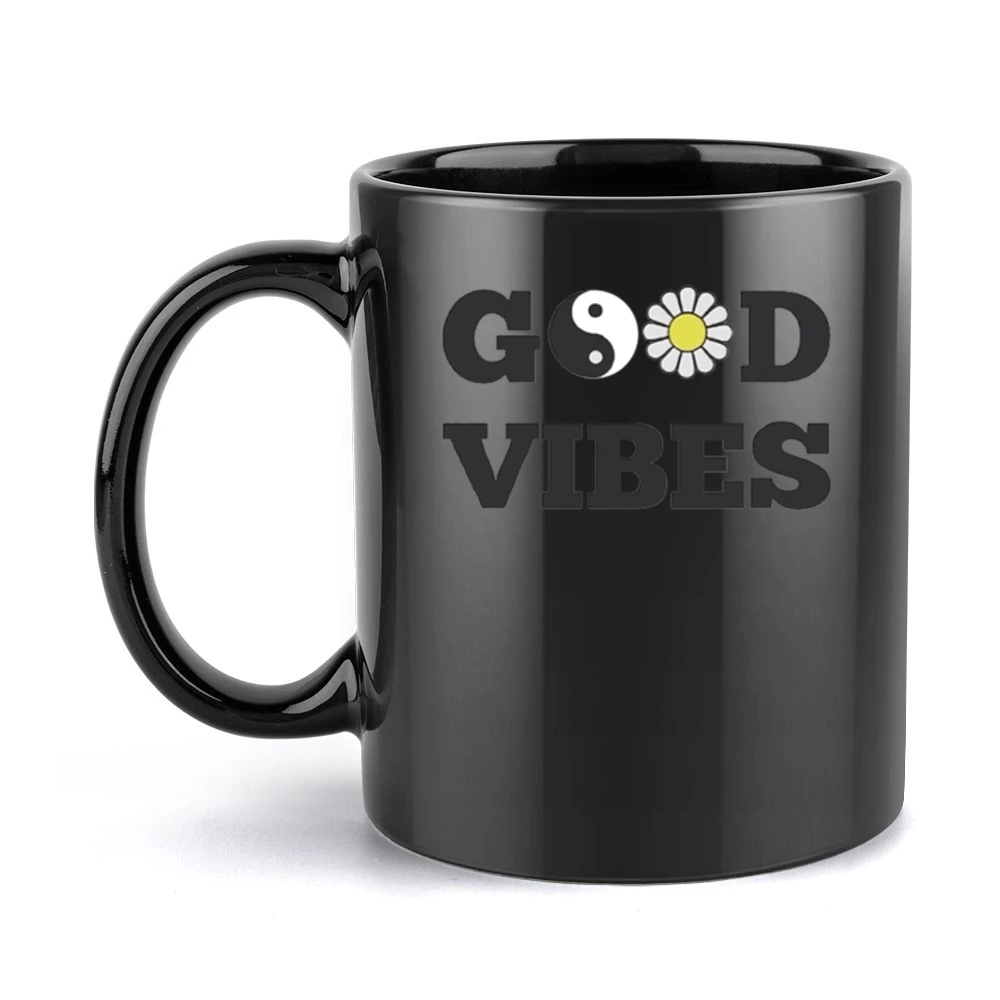 Good Vibes Peace Flower Graphic Tee Shirt Black Mug