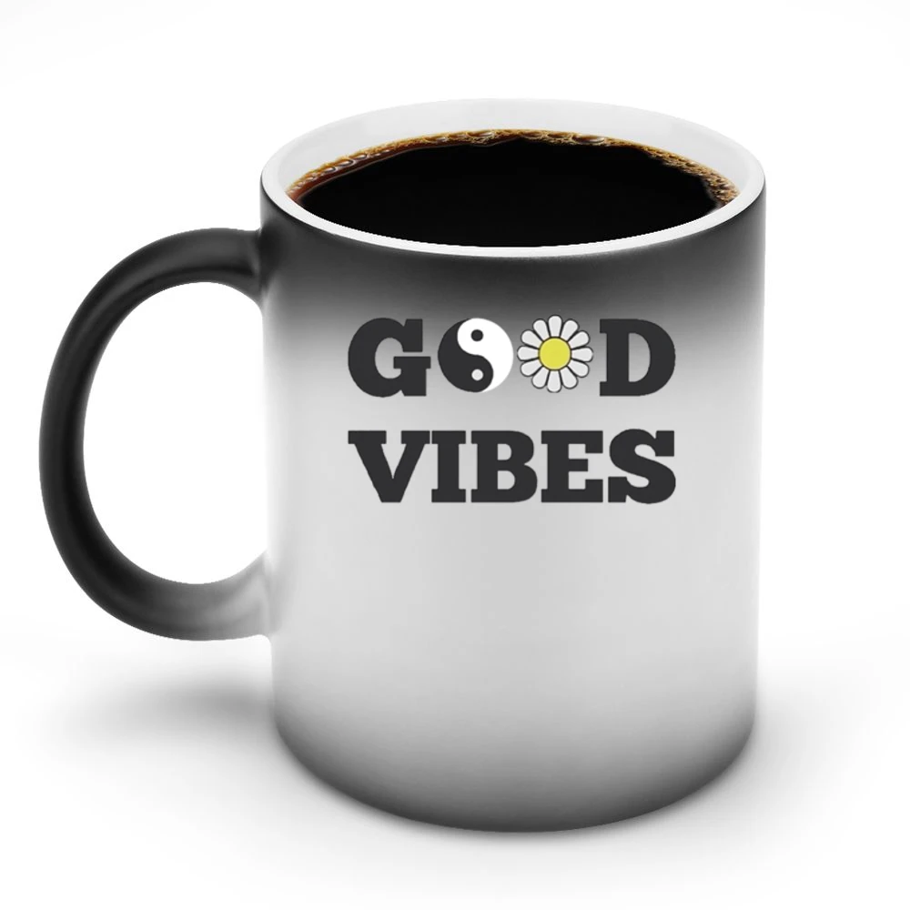 Good Vibes Peace Flower Graphic Tee Shirt Discoloration Mug