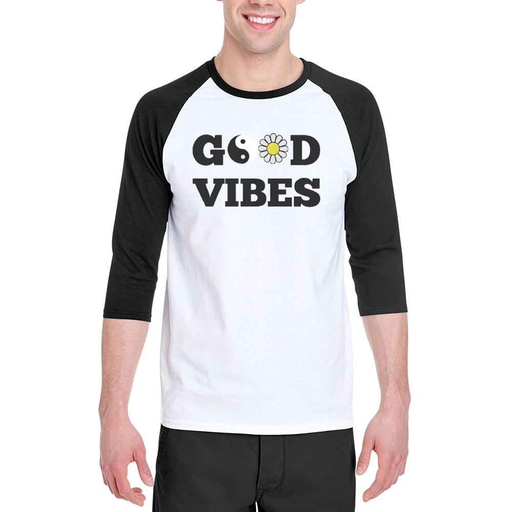 Good Vibes Peace Flower Graphic Tee Shirt Men 3/4 Sleeve T-Shirt