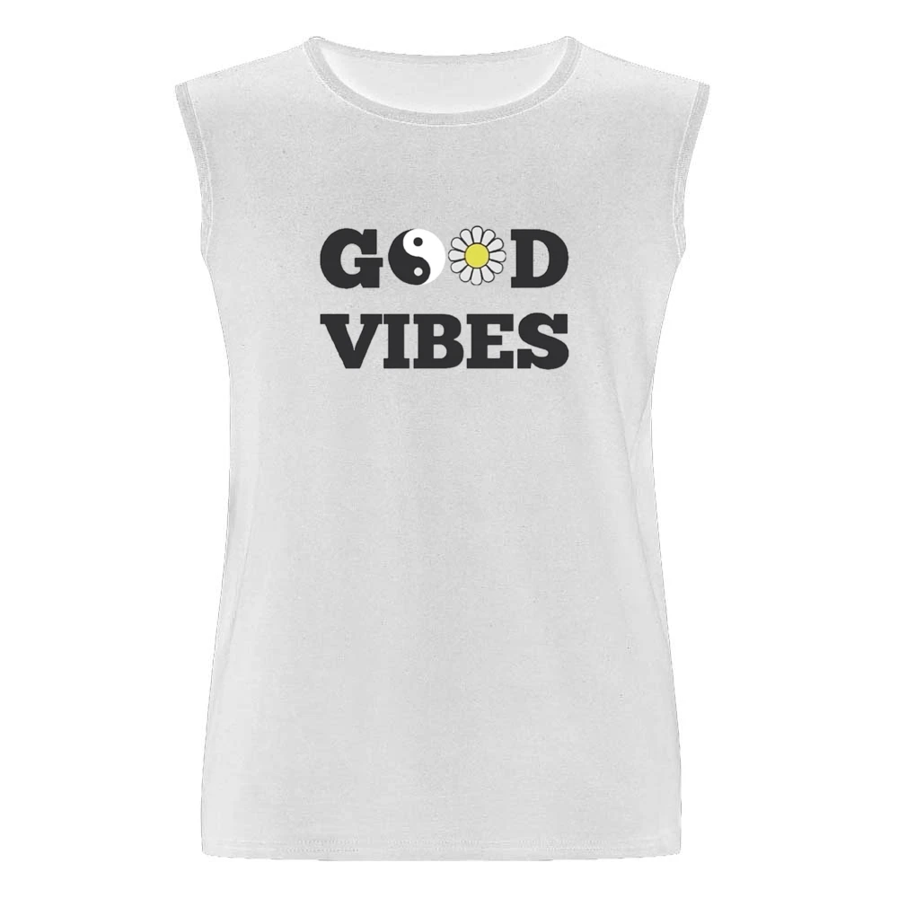 Good Vibes Peace Flower Graphic Tee Shirt Men Sleeveless T-Shirt