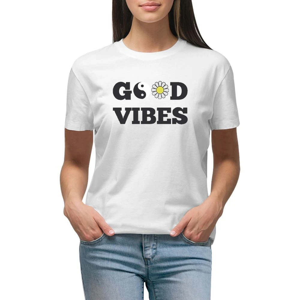 Good Vibes Peace Flower Graphic Tee Shirt Premium Women Ladies T-shirt
