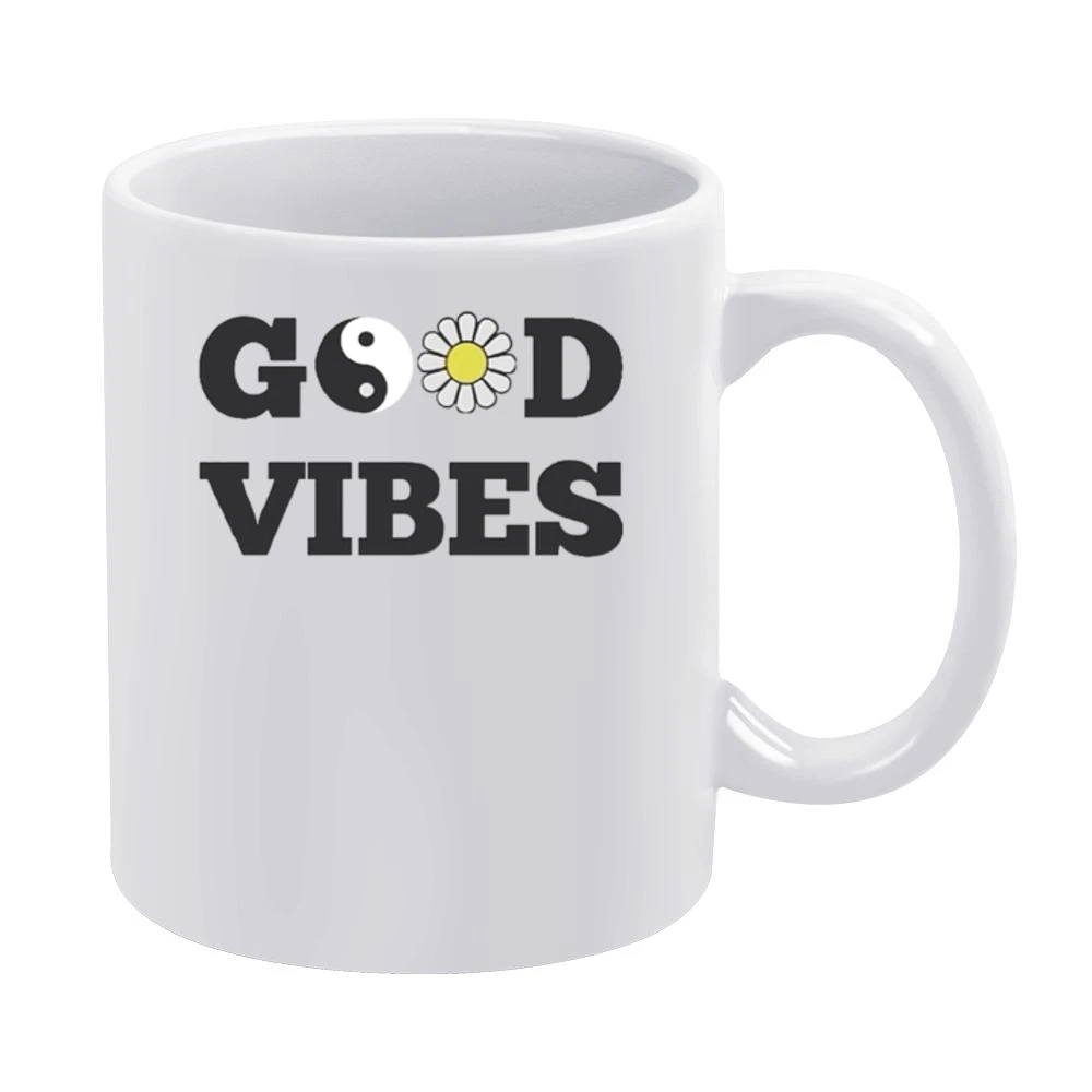 Good Vibes Peace Flower Graphic Tee Shirt White Mug