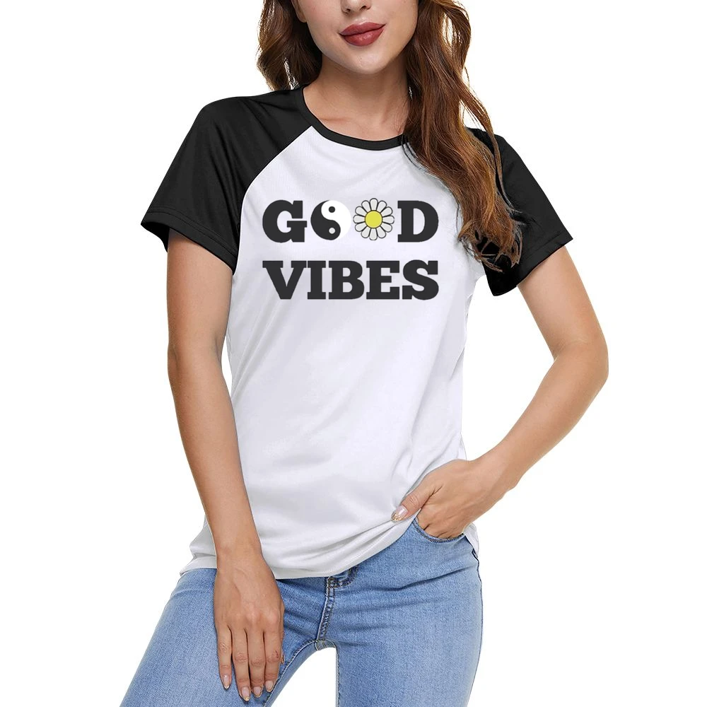 Good Vibes Peace Flower Graphic Tee Shirt Women Ladies Short Sleeve T-Shirt