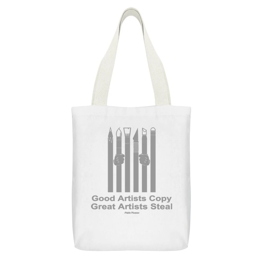Good artists copy great artist steal - pablo picasso White Canvas Tote Shopping Bag With Interior Pocket