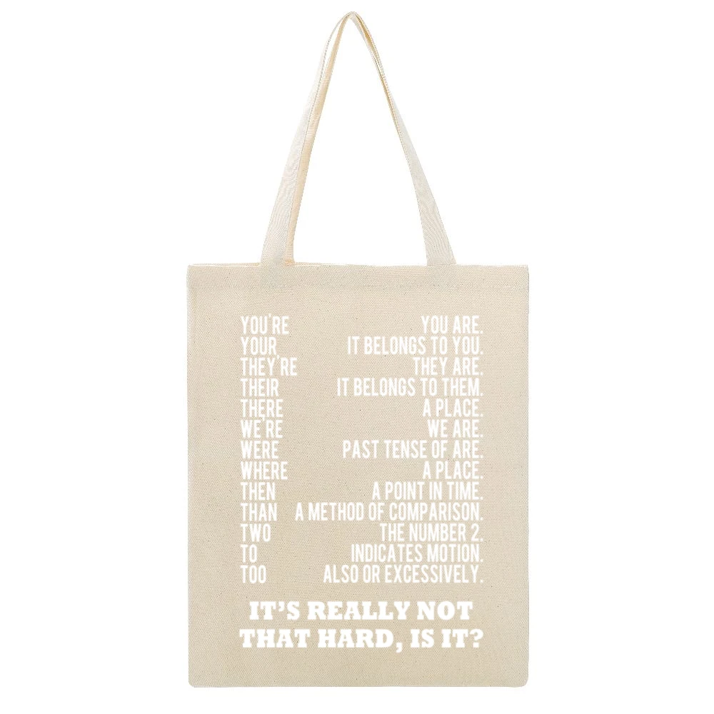 Grammer Is Not That Hard Is It Funny Dark Tee Shirt Beige Canvas Tote Shopping Bag