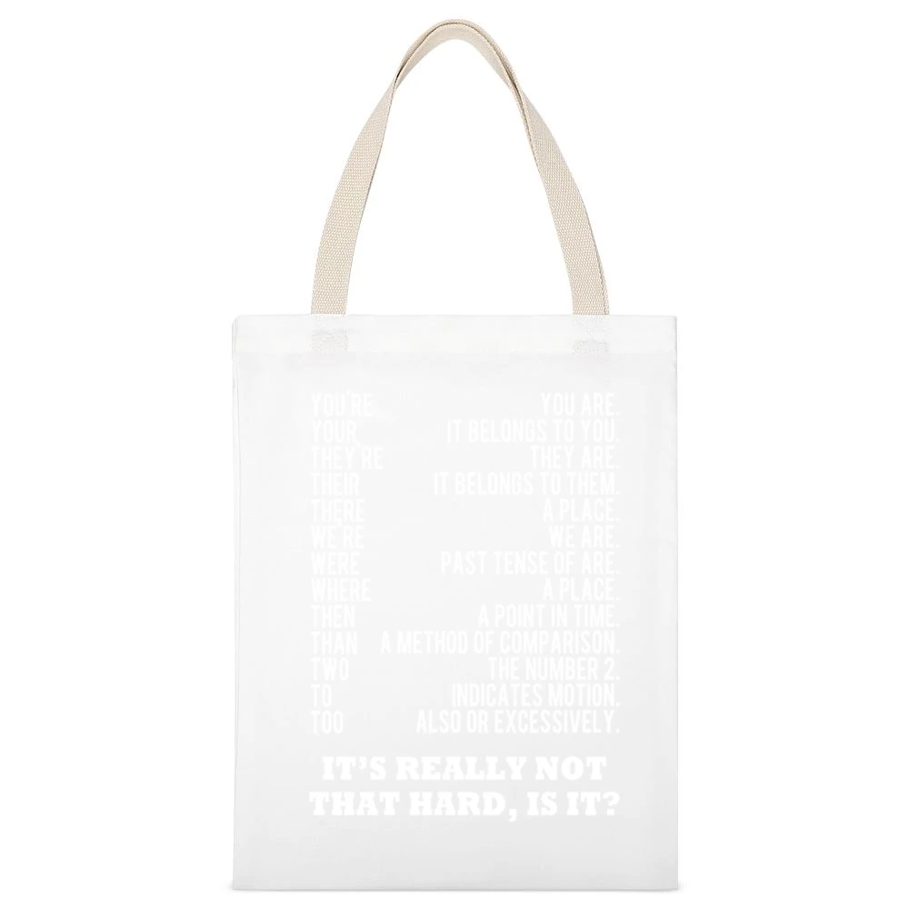 Grammer Is Not That Hard Is It Funny Dark Tee Shirt White Canvas Tote Shopping Bag