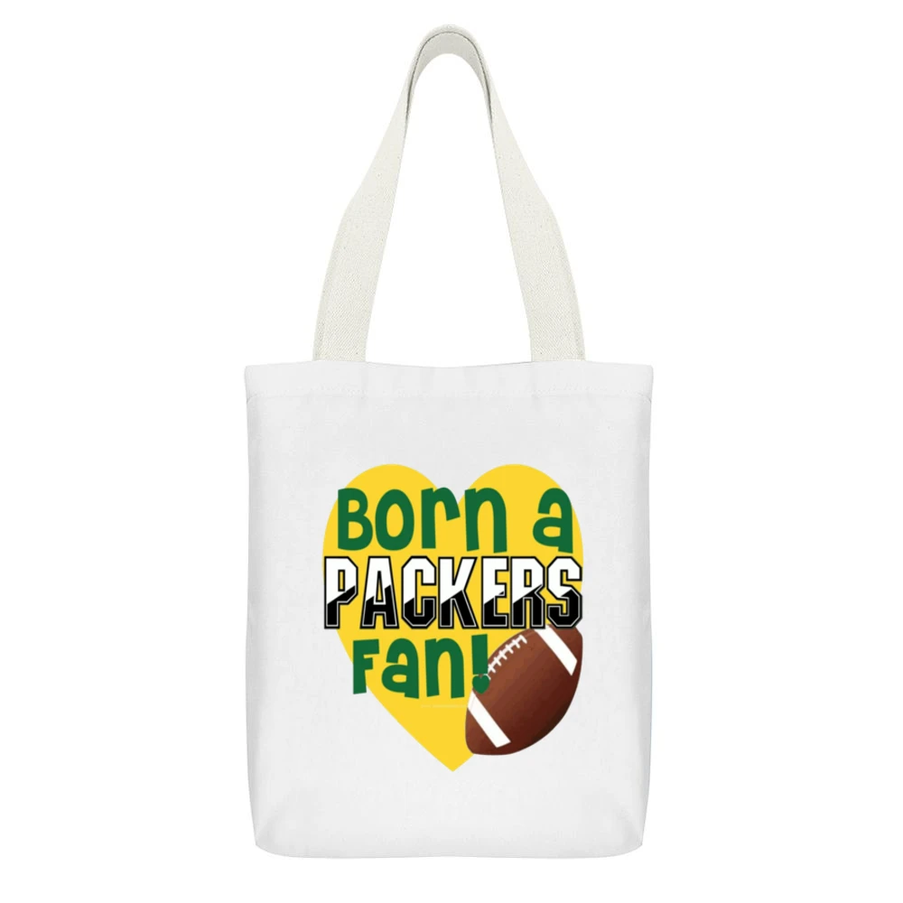 Green Bay Packers Fan Tshirt White Canvas Tote Shopping Bag With Interior Pocket