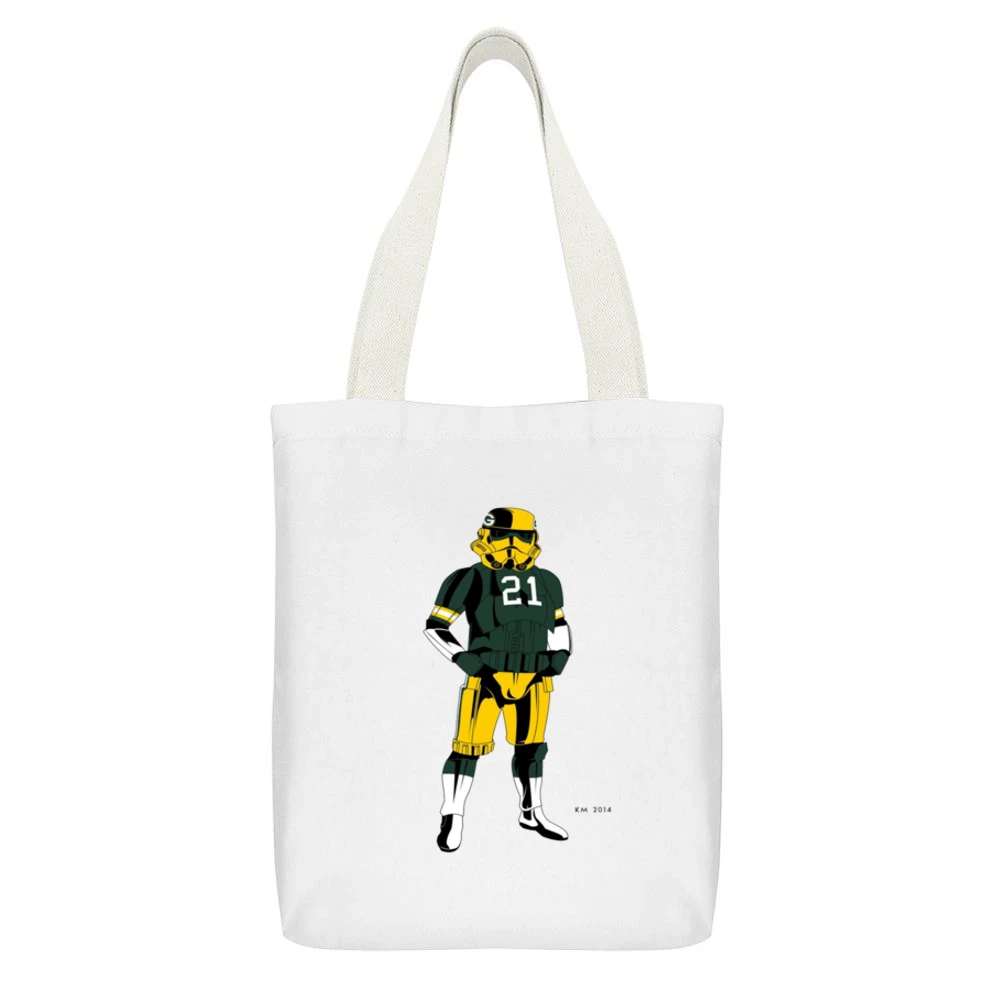 Green Bay Packers Storm Trooper Tshirt White Canvas Tote Shopping Bag With Interior Pocket
