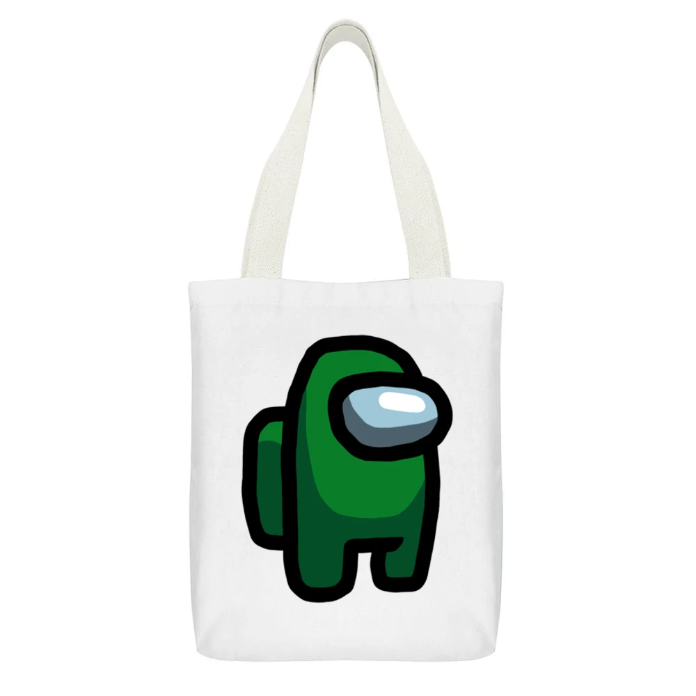 Green Suspect Fun Video Game Fan White Canvas Tote Shopping Bag With Interior Pocket