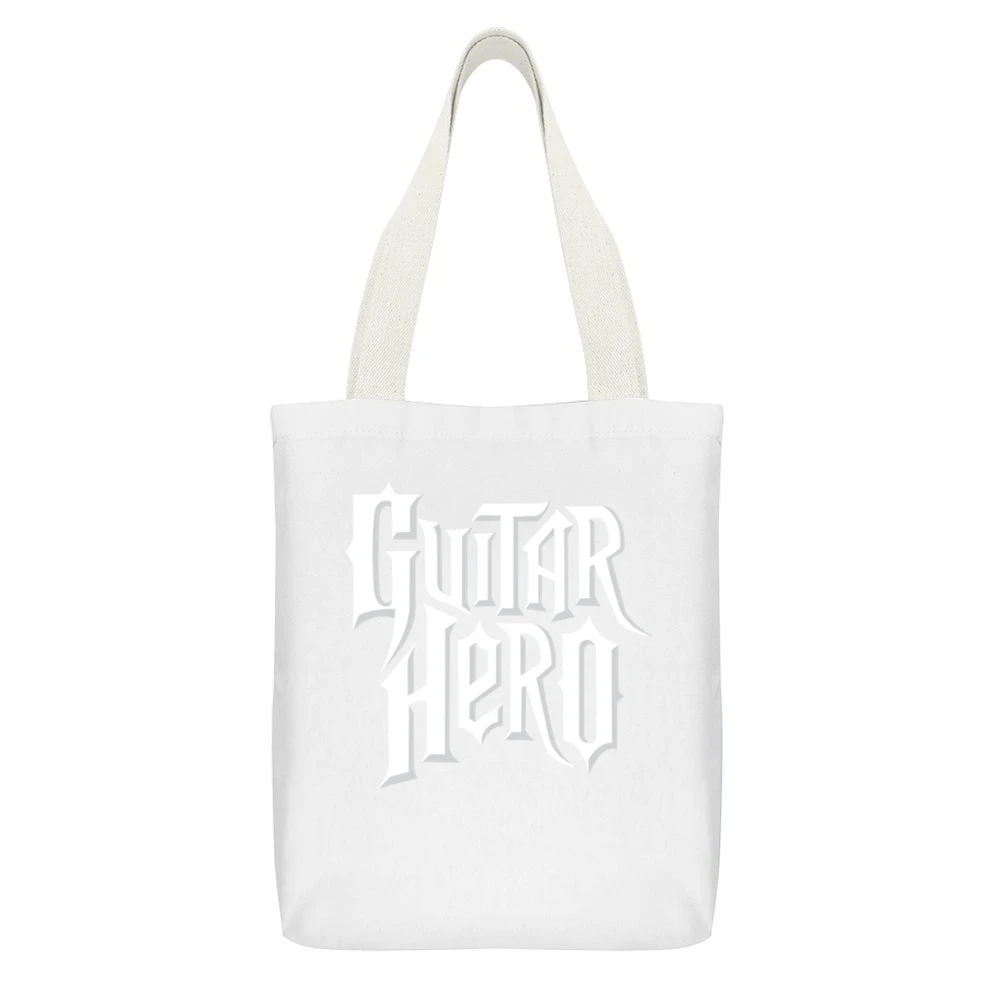 Guitar Hero Music White Canvas Tote Shopping Bag With Interior Pocket