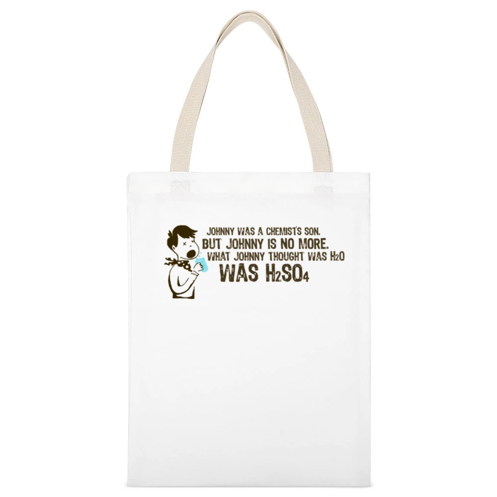 H2SO4 White Canvas Tote Shopping Bag