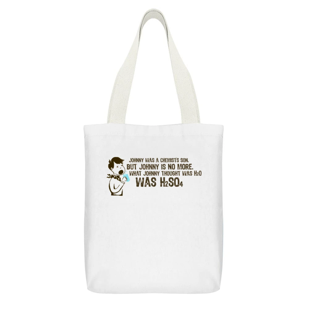 H2SO4 White Canvas Tote Shopping Bag With Interior Pocket