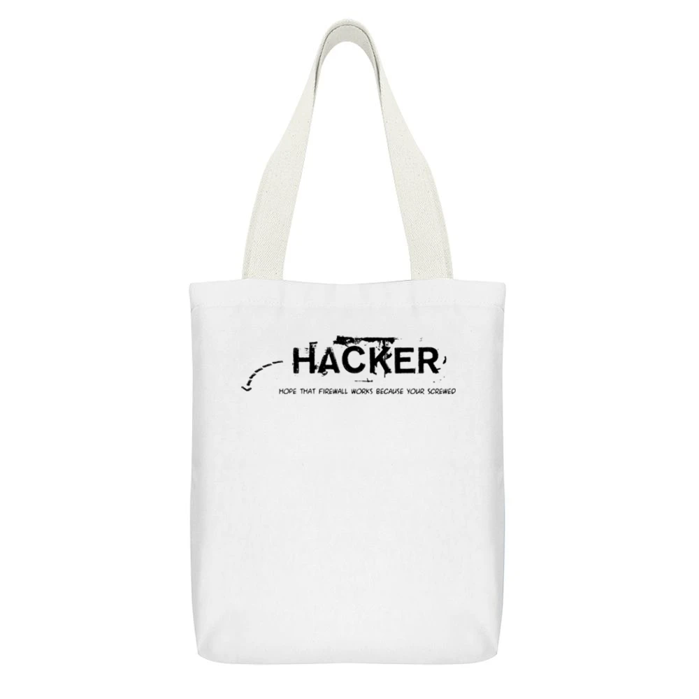 Hacker hope thats firewall works coause you are screw White Canvas Tote Shopping Bag With Interior Pocket
