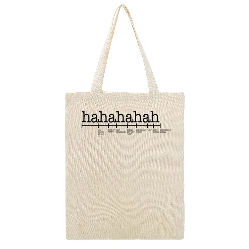 Haha Scale Of Funny Lol Text Meanings Fun Graphic Tee Shirt Beige Canvas Tote Shopping Bag