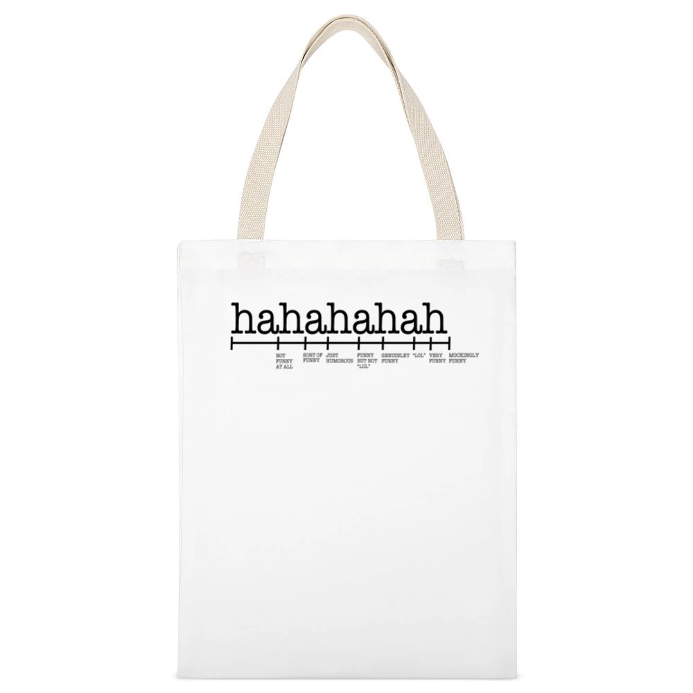 Haha Scale Of Funny Lol Text Meanings Fun Graphic Tee Shirt White Canvas Tote Shopping Bag