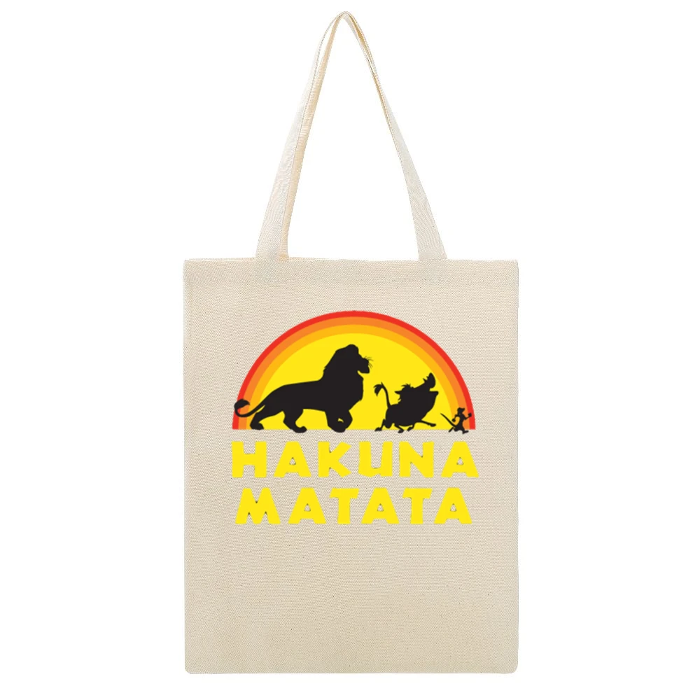 Hakuna Matata No Worries Fun Lion King Simba Graphic Beige Canvas Tote Shopping Bag