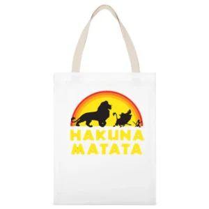 Hakuna Matata No Worries Fun Lion King Simba Graphic White Canvas Tote Shopping Bag