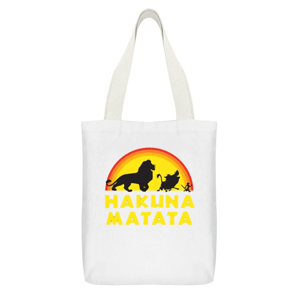 Hakuna Matata No Worries Fun Lion King Simba Graphic White Canvas Tote Shopping Bag With Interior Pocket