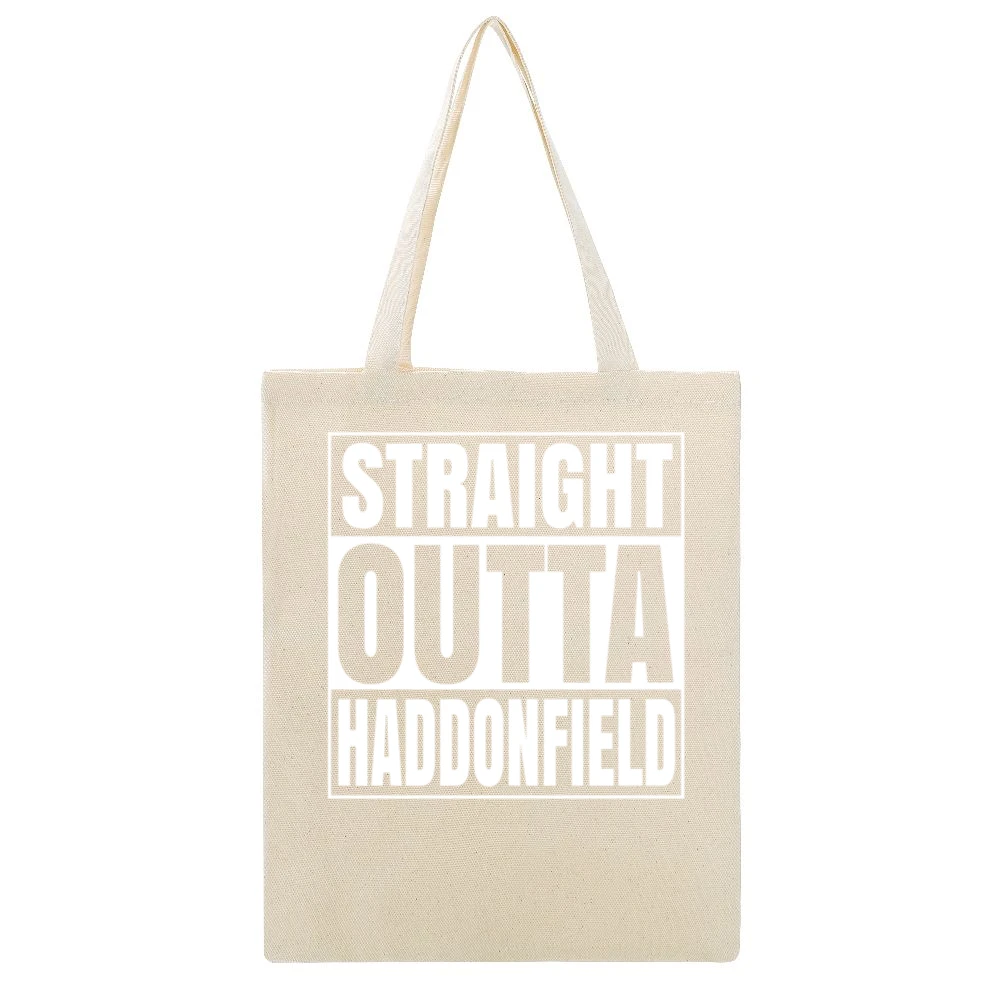 Halloween Straight Outta Haddonfield Tshirt Beige Canvas Tote Shopping Bag