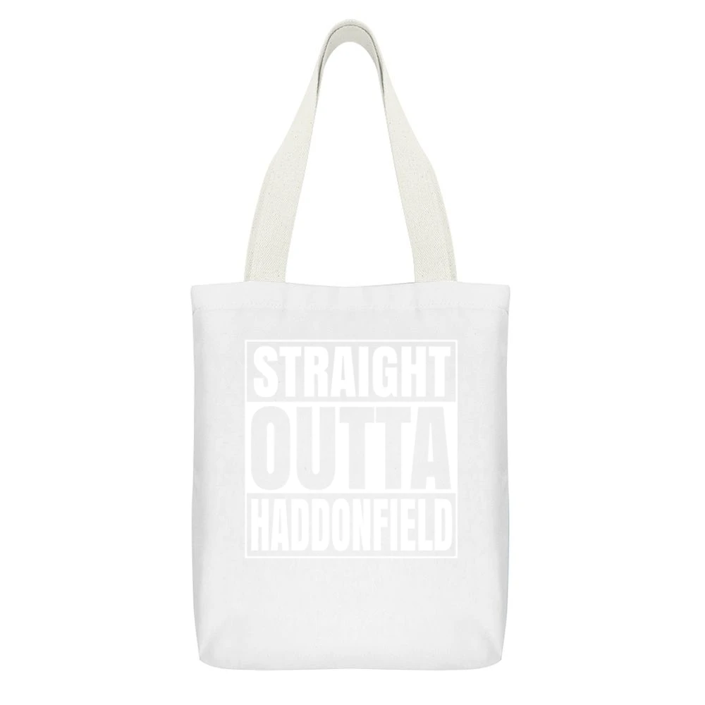 Halloween Straight Outta Haddonfield Tshirt White Canvas Tote Shopping Bag With Interior Pocket