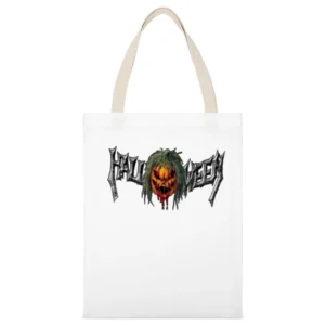 Halloween text with scary bloody pumpkin White Canvas Tote Shopping Bag