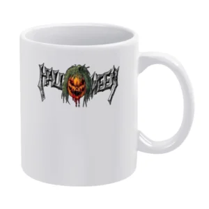 Halloween text with scary bloody pumpkin White Mug