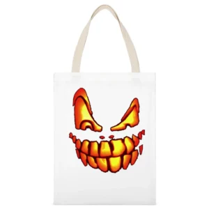 Hallowen Pumpkin smiley White Canvas Tote Shopping Bag