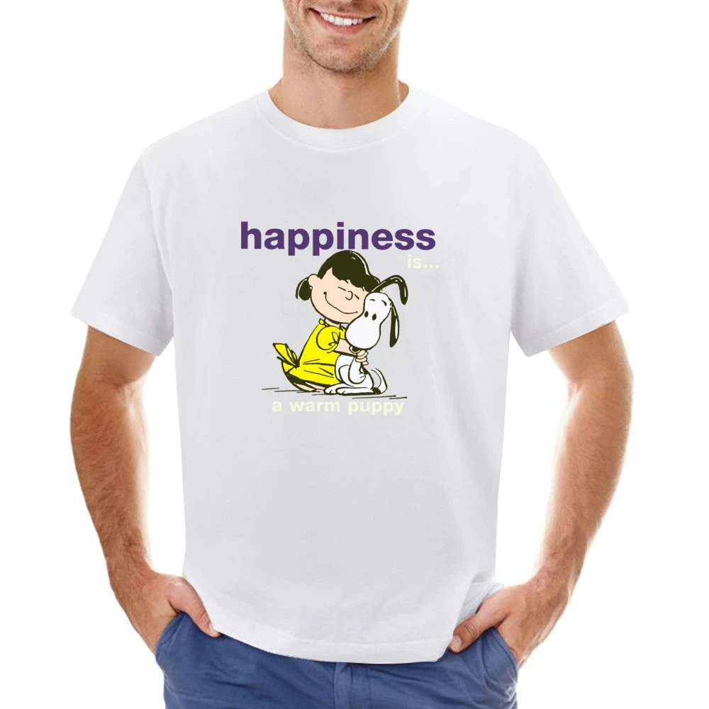 Happiness is a warm puppy - girls hugh a little dog Asian Size Men T-Shirt