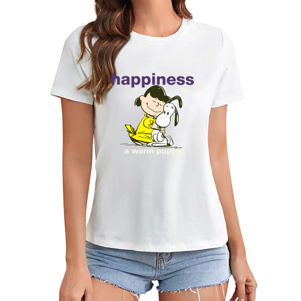Happiness is a warm puppy - girls hugh a little dog Asian Size Women Ladies T-shirt