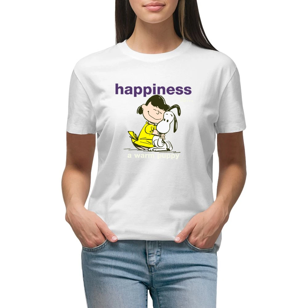 Happiness is a warm puppy - girls hugh a little dog Premium Women Ladies T-shirt
