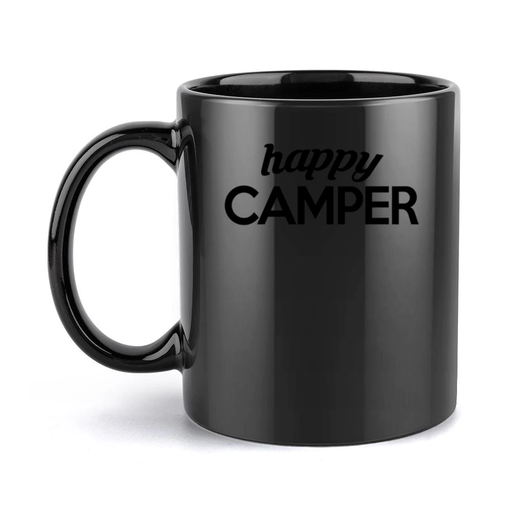 Happy Camper Fun Graphic Tee Shirt Black Mug