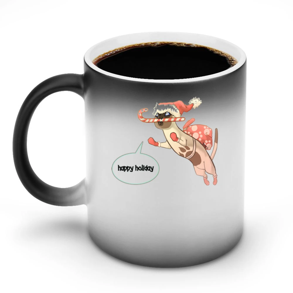 Happy Holiday Cat Cartoon Discoloration Mug