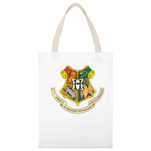Harry Potter Hogwarts Coat Of Arms Movie White Canvas Tote Shopping Bag