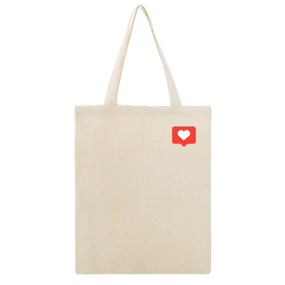 Heart Bubble Instagram Sticker Graphic Ladies Beige Canvas Tote Shopping Bag