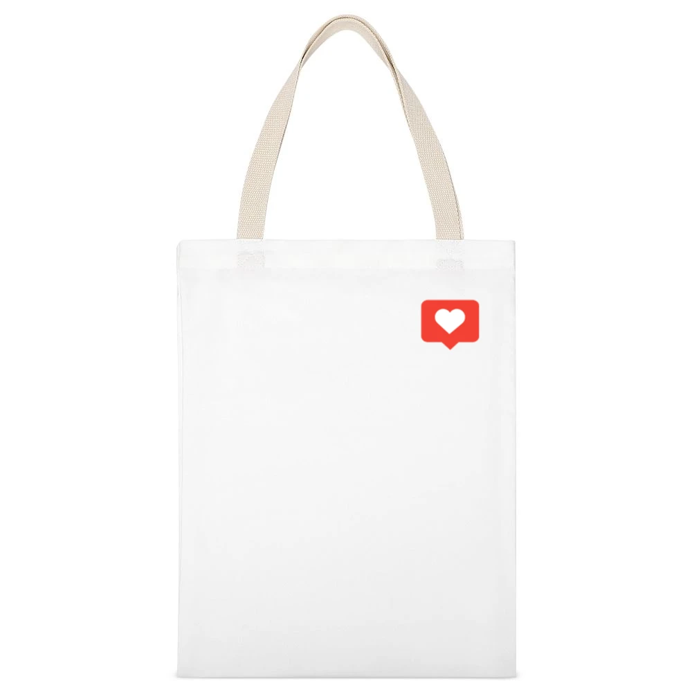 Heart Bubble Instagram Sticker Graphic Ladies White Canvas Tote Shopping Bag