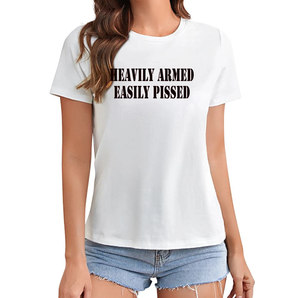 Heavily Armed Easily Pissed Funny Joke Asian Size Women Ladies T-shirt