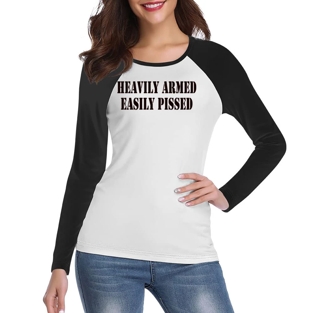 Heavily Armed Easily Pissed Funny Joke Women Ladies Long Sleeve T-Shirt